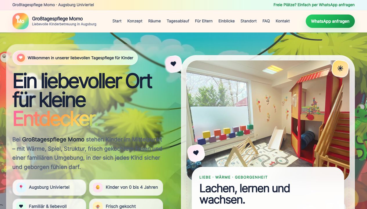 Live-Vorschau der Website Großtagespflege Momo