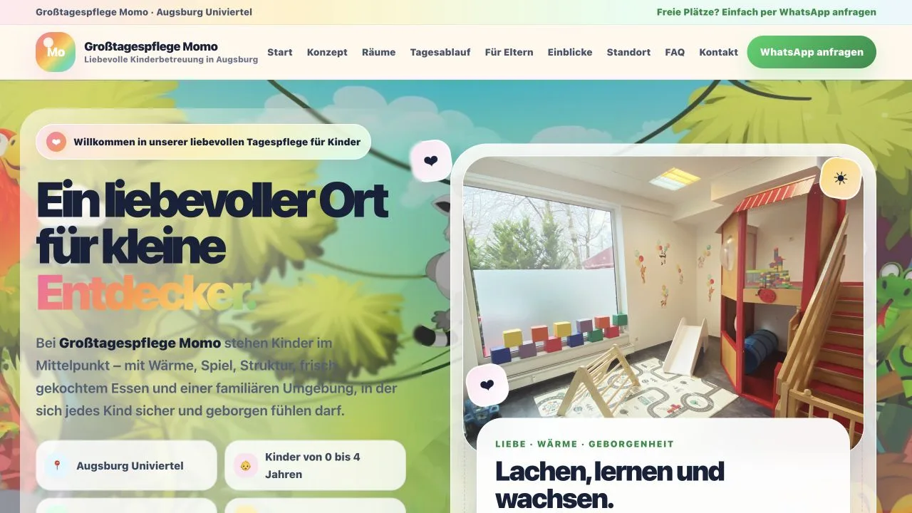 Live-Vorschau der Website Großtagespflege Momo