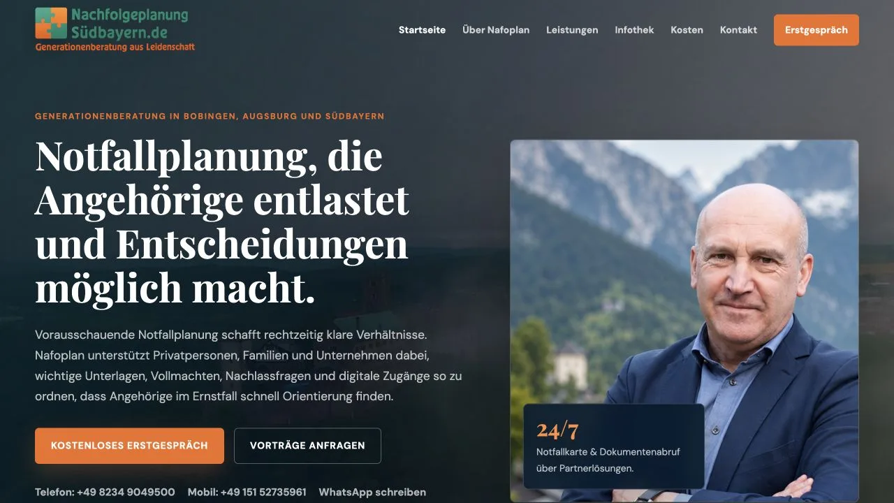 Live-Vorschau der Website Nafoplan