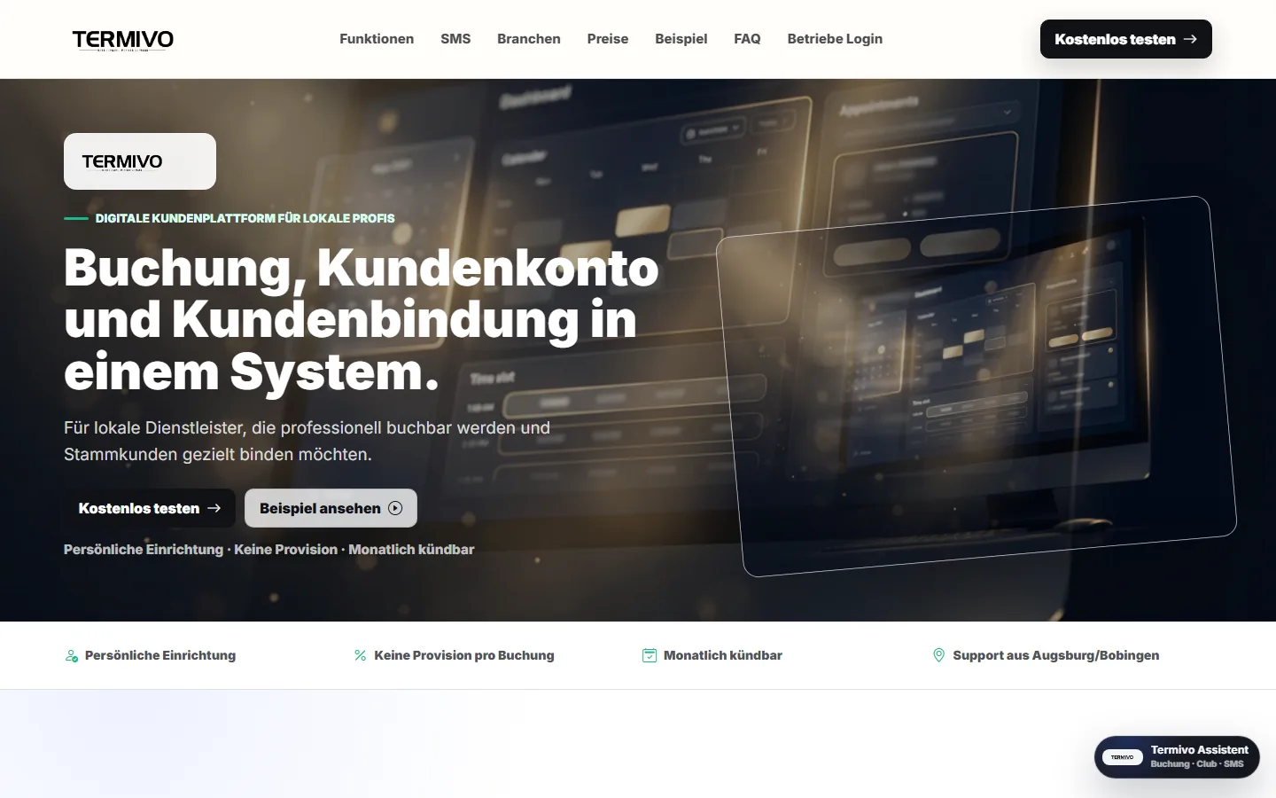 Live-Screenshot der Termivo Website, einem Produkt von ONEART Agency