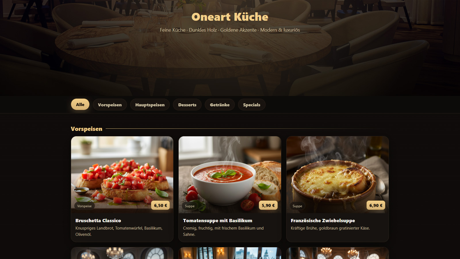 Oneart Küche – High-Class Menü (Holz & Gold)